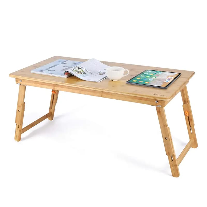 Table de bout en bambou Chargeur de bureau de planche de grande taille pour petit-déjeuner plateau de service avec des jambes pliantes table basse basse réglable