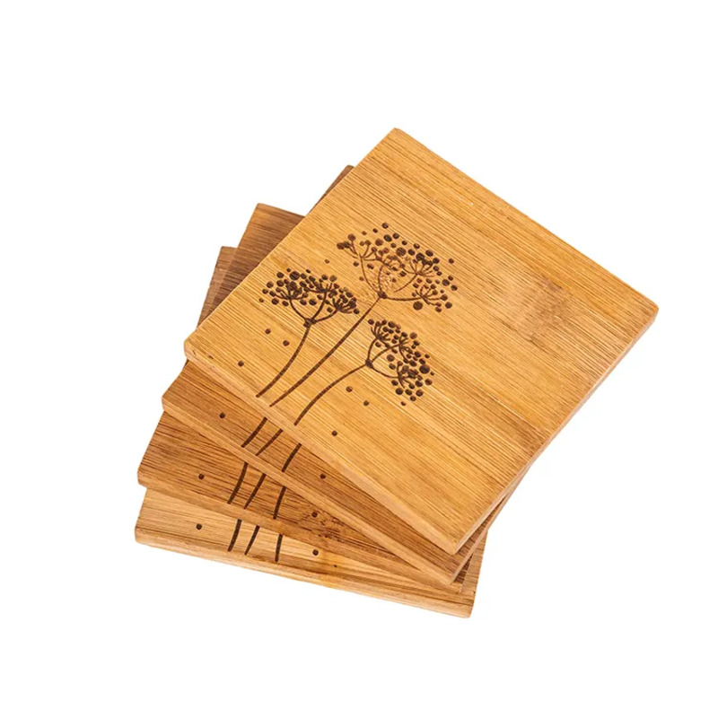 Eco Friendly Bamboo Hand Craft Non Slip Beer Coaster 4 Set